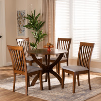 Baxton Studio Bailey-Grey/Walnut-5PC Dining Set Bailey Modern and Contemporary Grey Fabric Upholstered and Walnut Brown Finished Wood 5-Piece Dining Set